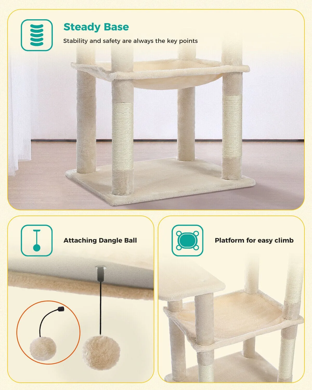 56" Cat Scratching Post / Tree / Pole with Condo